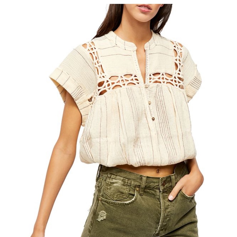 Free People Cedar Lane Pullover Top in Vanilla XS